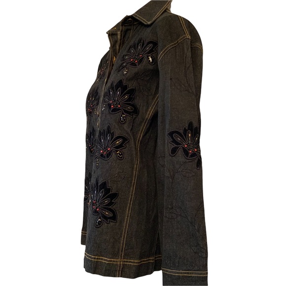 Graff Wear Vintage Embellished Black Denim Jean Jacket Size PXS - Picture 2 of 10